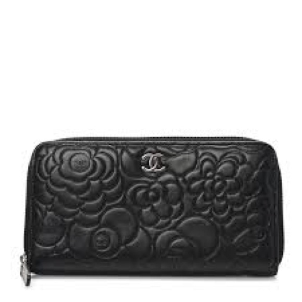 Chanel Camellia Embossed Zip Around Wallet